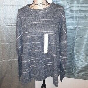 A.N.A 2X Gray Staccato Striped Sweater NWT